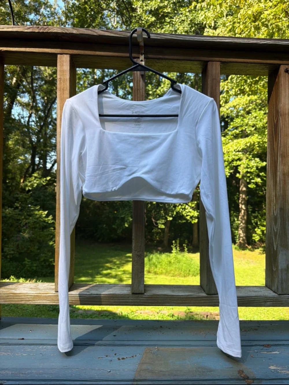 BuffBunny White Square-Neck Long Sleeve Crop Top